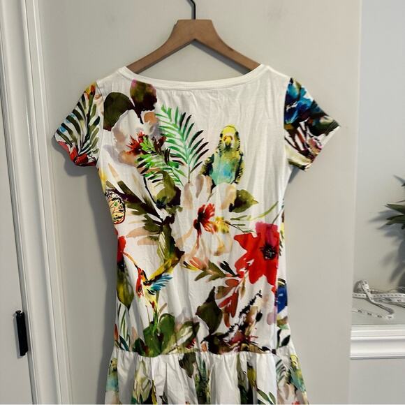 NWT Sara Roka White Cotton Bird Tropical Mini Dress 4 - Picture 5 of 12